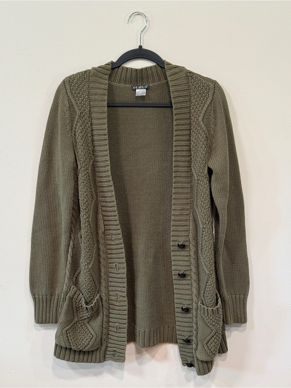 VENUS Olive Green Cable Knit Cardigan